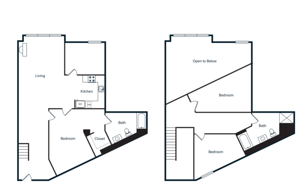 C5L - 3 bedroom floorplan layout with 2 bathrooms and 1368 - 1386 square feet