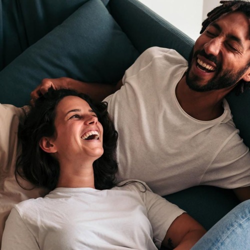 a man and woman laughing